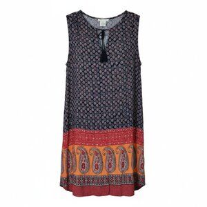 Beach Lunch Lounge Dress Womens Large Multi Paisley Geometric V-Neck Boho